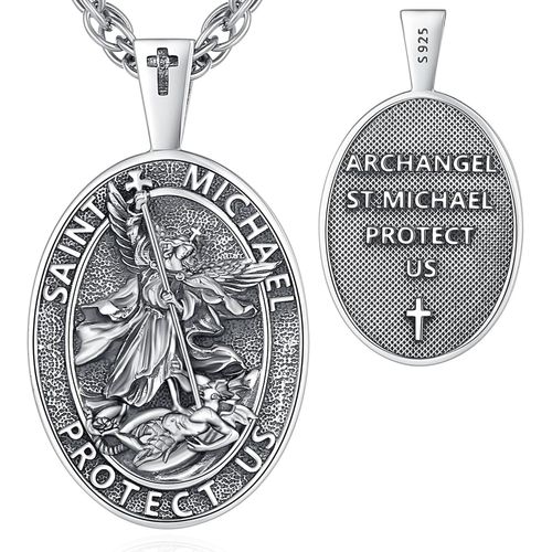 Checarzhn--No1 St. Christophe/St. Michel/St. Benoît/Saint Jude//Médaille Vierge Marie Croix Jésus 7 Sceaux D'archange Pendentif En Argent Sterling 925 Pour Hommes Femmes Amulettes Religieuses