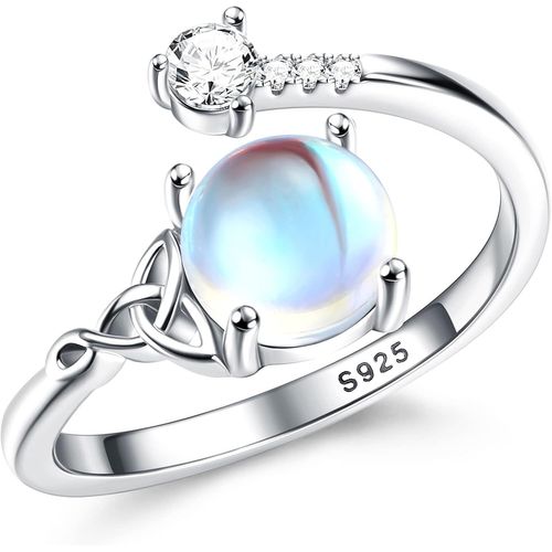 Checarzhn--No1 Bague Pierre De Lune Pour Femme Fille Bague Argent 925 Ajustable,Bague Triangle Celtique Zirconium,Ovale Rond Coeur Pierre Précieuse Bague Bijoux Pour Elle Avec Boîte Cadeau Bague