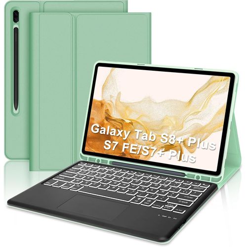 Lbgwp60 Coque Clavier Avec Trackpad Pour Samsung Galaxy Tab S8+ Plus/ Tab S7 Fe/ S7+ Plus 12,4""2022/2021,Azerty Français Clavier Bluetooth Avec Pavé Tactile Pour Samsung Tab S8+/S7+ 12,4 Pouces,Vert