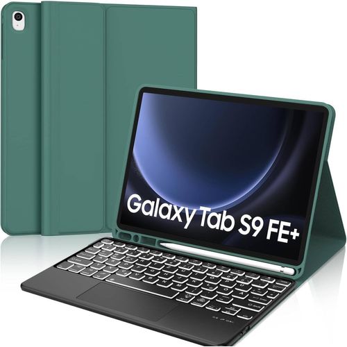 Lbgwp60 Étui De Clavier Pour Tablette Samsung Galaxy Tab S9 Fe Plus 12,4"",Compatible Avec Samsung S7/S8 12,4"",Clavier Avec Disposition Qwertz,Magnétique Amovible (Vert Foncé)