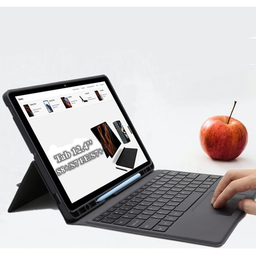 Lbgwp60 Galaxy Tab S7 Fe/S8+/S7+ Étui Avec Clavier Qwertz:Clavier D'éclairage 7 Couleurs Avec Trackpad,Étui De Clavier Tout-En-Un Avec Porte-Stylo Pour Samsung Galaxy Tab S8 Plus/S7 Plus/S7 Fe 12,4