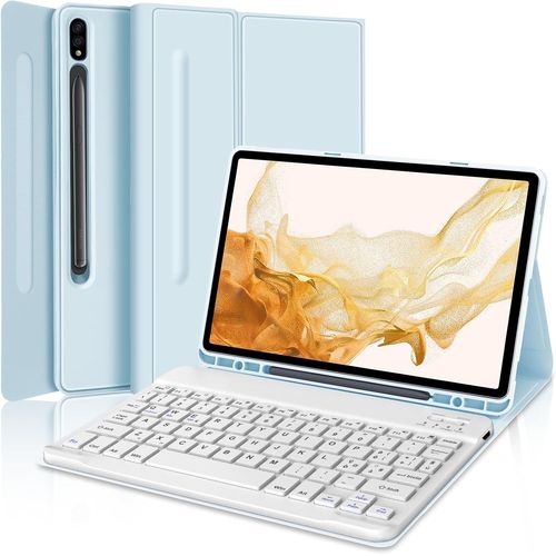 Lbgwp60 Coque Clavier Pour Samsung Galaxy Tab S8/S7 11"",Clavier Pour Samsung Galaxy Tab S8/S7 2022/2020,[Azerty-Layout] Clavier Magnétique Détachable Bluetooth,Bleu Ciel