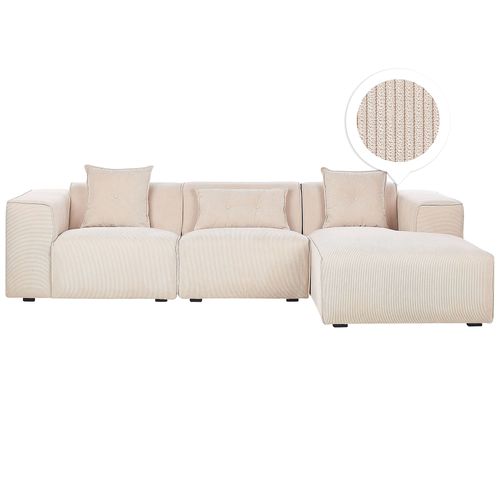 Canapé Angle À Gauche En Velours Côtelé Beige 3 Places Dolva