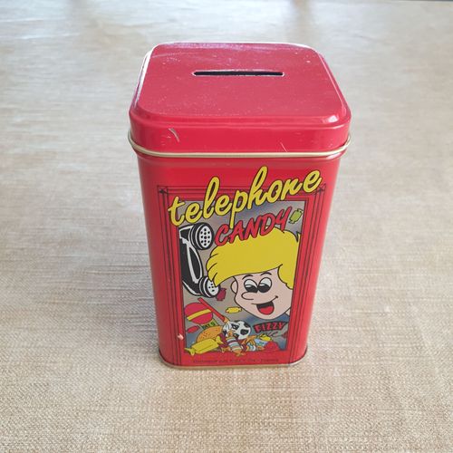 Tirelire Boite Tole Litho, Fizzy Bonbons Cabine Téléphonique, Pub Ancienne Tin Box, Vintage, Collection