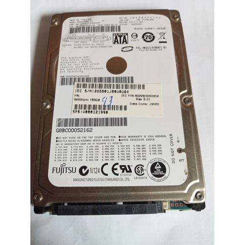 Disque dur Fujitsu 2.5 sata 5400rpm 160 Go J9080