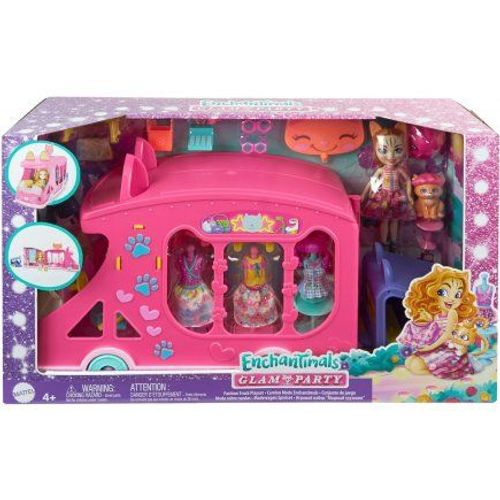 Coffret Enchantimals Grand Camion De Mode 42cm + Poupée Caddy Cat + 1 Animal + 27 Accessoires + Carte Tigre - Jouet Fille
