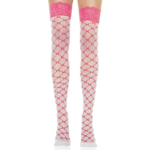 Bas Voile Blanc Motif Resille Rose Jarretière Dentelle Taille Unique S M 1 2 3