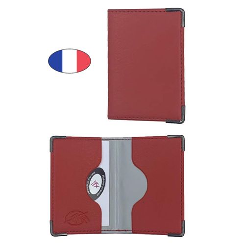 Etui anti-piratage 2 cartes bancaire - Rouge - simili cuir - Fabriqué en France - Porte CB anti RFID