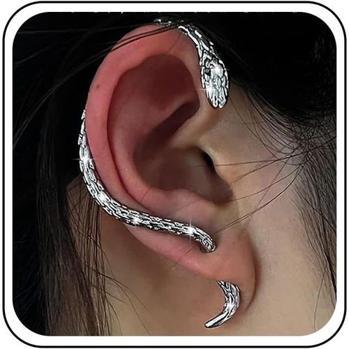 Checarzhn--No1 Boucles D'oreilles Serpent Boucles D'oreilles Clous En Argent Boucles D'oreilles Serpent Crawler Grimpant Punk Bijoux Pour Les Femmes Et Les Filles (Oreille Droite)