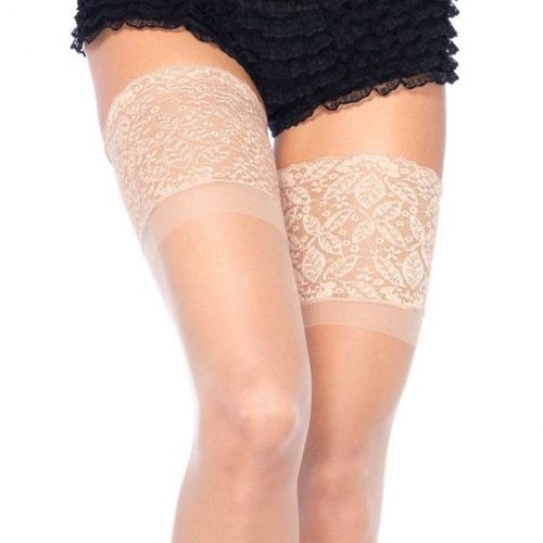 Bas Voile Haute Jarretière Dentelle Autofixant Silicone Beige Stay Up T Unique