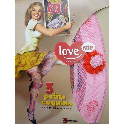 Bas Voile Sexy Imprimé Bd Comics Stay Up Jarretière Silicone Rose Love Me S/M