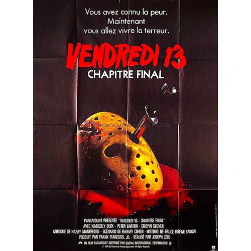 *** Vendredi 13 - Chapitre Final De Joseph Zito - 1984 - Kimberly Beck - Peter Barton - Affiche Cinéma Originale - 120 X 160 - (Affichée Manque 1 Morceau Au Dessus Agrafée) - Bon Etat ***