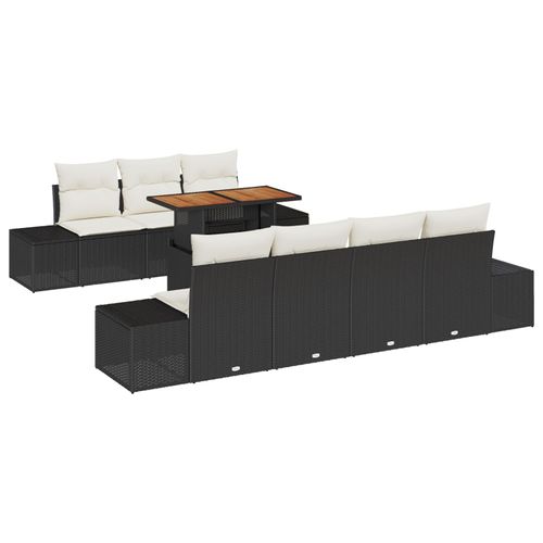 Vidaxl Ensemble De Jardin 8 Pièces Avec Coussins Noir Poly Rattan Acacia