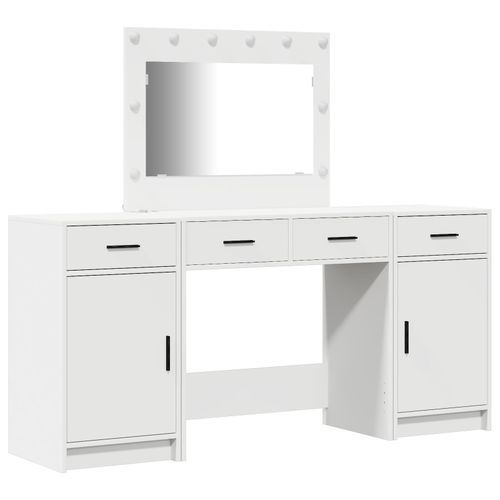 Vidaxl Ensemble De Table De Maquillage 3 Pièces Avec Led, Bois D'ingénierie Blanc