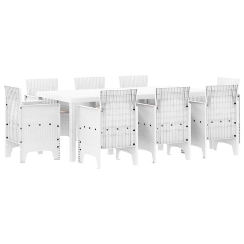 Vidaxl Set De Salle À Manger Jardin - 9 Pièces Avec Coussins, En Rotin Blanc