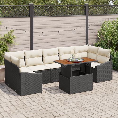 Vidaxl Ensemble De Salle À Manger En 8 Pièces Avec Coussins Noir Poly Rotin Acacia