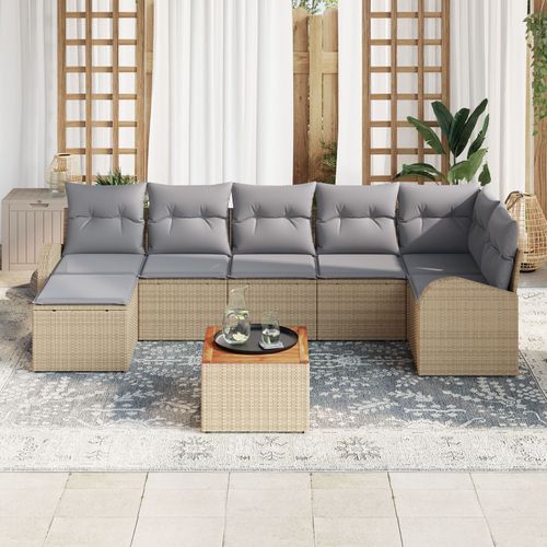 Vidaxl Ensemble De 8 Pièces De Canapés De Jardin Avec Coussins Beige En Rotin Poly