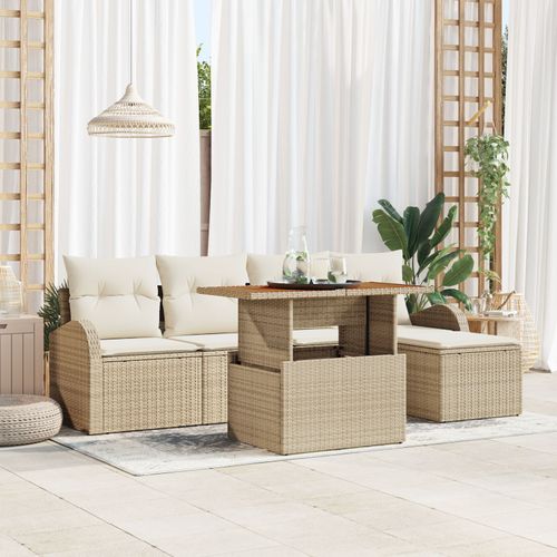 Vidaxl Set De Salle À Manger De Jardin 6 Pièces Avec Coussins Beige Rotin Acacia