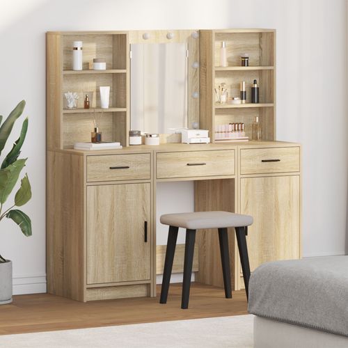 Vidaxl Ensemble De Table De Maquillage 3 Pièces En Chêne Sonoma En Bois D'ingénierie