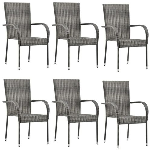 Chaises Empilables D'extérieur Lot De 6 Gris Résine Tressée
