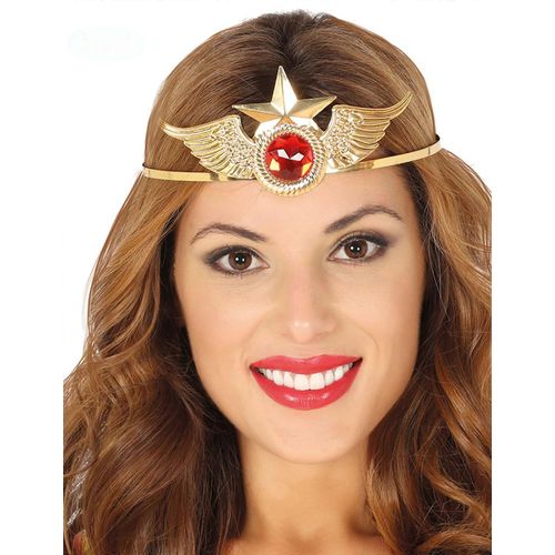 Serre-Tête Métal Or Avec Pierre Rouge Super Héroïne Femme
