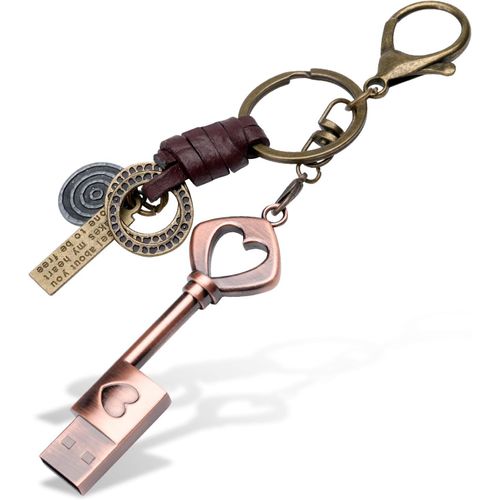 SHIBA-BorlterClamp Clé USB 2.0 en forme de c?ur rétro en métal avec porte-clés pour mariage/anniversaire/remise de diplôme 16 Go[334