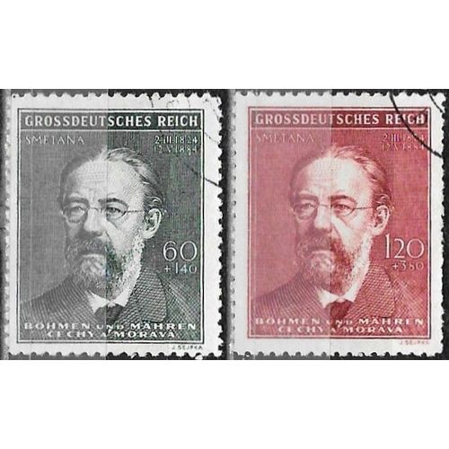 Tchécoslovaquie, Occupation Allemande, Bohème Moravie 1944, Beaux Timbres Yvert 117 118, Compositeur Bedrich Smetana, Oblitérés, Tbe.