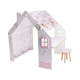 Maisonnette Pour Enfant En Bois 'bianelli' Avec Bureau - 114 X 93 X 120 Cm - Blanc / Rose