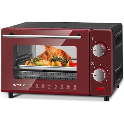 WOLTU Mini Four 10L, Petit Four 650W, 100-230â¿¿, Minuterie 0-60 min, avec Plaque de Cuisson, Grille, Poignée, Rouge+Noir W0ITT1005