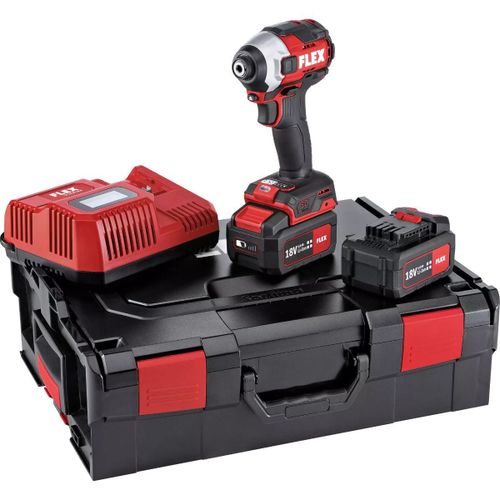 Visseuse à percussion sans fil FLEX 18V - 2 batteries 5.0 Ah + chargeur + réserve d'embouts + L-BOXX