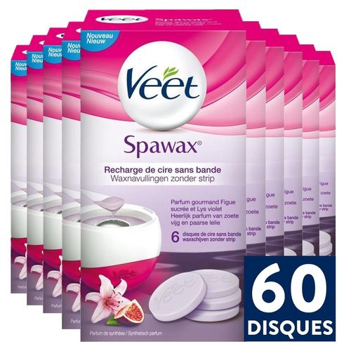 Veet Lot De 10 Recharges Cire Sans Bande Spawax - Figue Sucrée Et Lys Violet - 6 Disques
