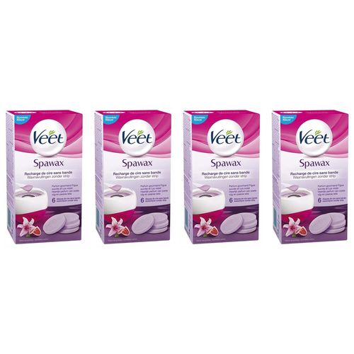 Veet Lot De 4 Recharges Cire Sans Bande Spawax - Figue Sucrée Et Lys Violet - 6 Disques
