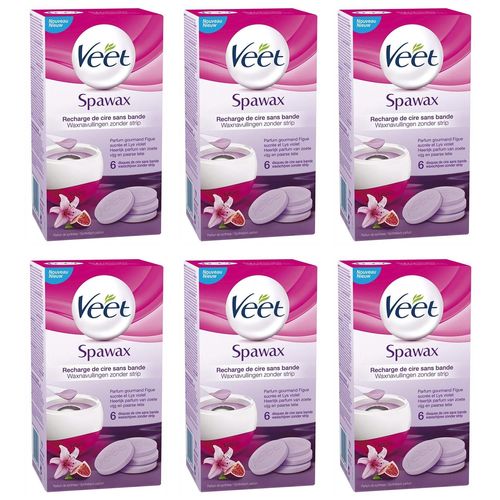 Veet Lot De 6 Recharges Cire Sans Bande Spawax - Figue Sucrée Et Lys Violet - 6 Disques