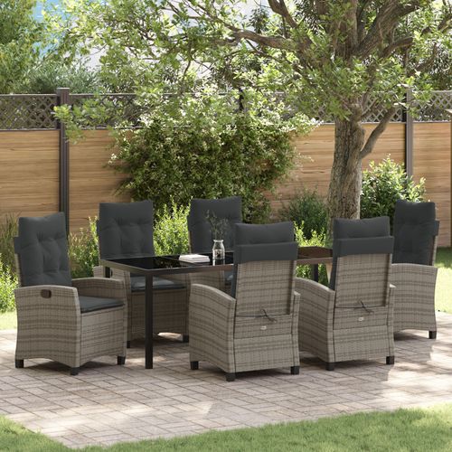 Vidaxl Set De Salle À Manger De Jardin 7 Pièces Avec Coussins Gris Poly Rattan