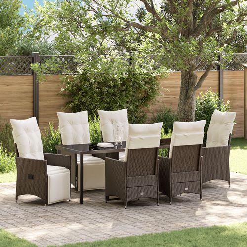 Vidaxl Set De Salle À Manger De Jardin 7 Pièces Avec Coussins Marron En Rattan Poly
