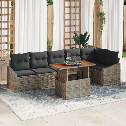 Vidaxl Salle À Manger Jardin 7 Pièces Avec Coussins Gris Poly Rattan