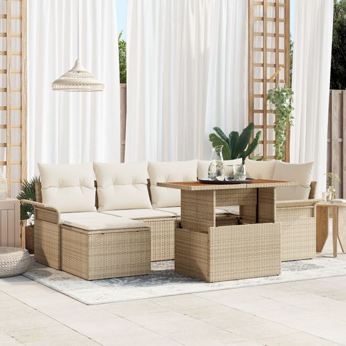 Vidaxl Ensemble De Repas De Jardin 7 Pièces Avec Coussins Beige En Poly Rattan