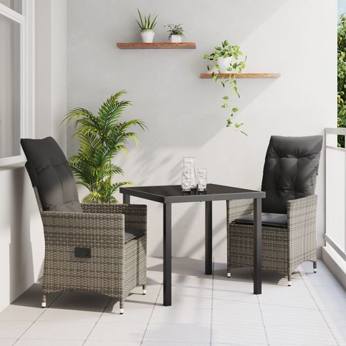 Vidaxl Set De Salle À Manger De Jardin De 3 Pièces Avec Coussins Gris En Rotin Poly