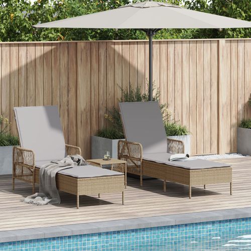 Vidaxl Ensemble De Chaises Longues Ensemble De 3 Beige Rattan Pe, Métal