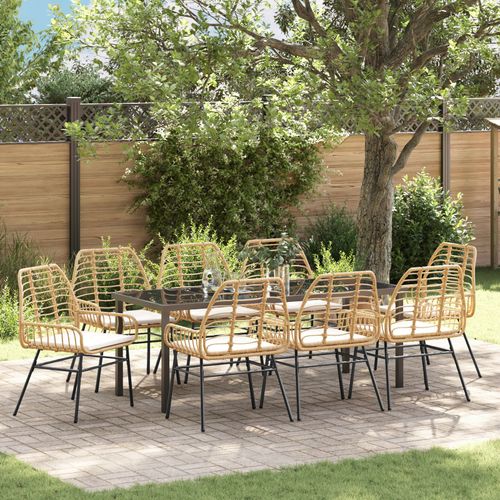 Vidaxl Set De Salle À Manger De Jardin 9 Pièces Avec Coussins Brun Poly Rattan