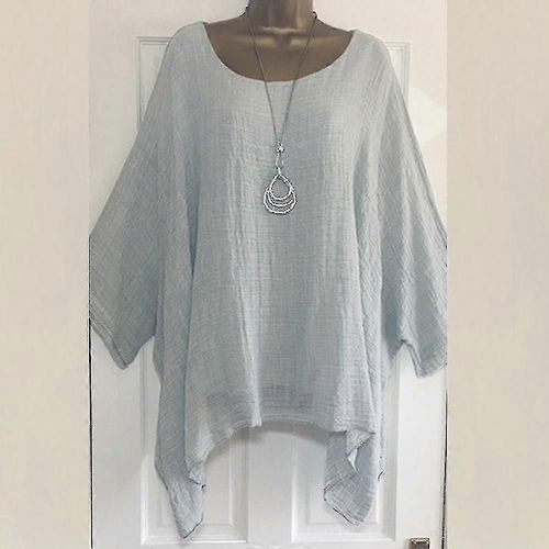 Femmes Dames Casual Plus Size Loose Cotton Linen Solid Color Tops Shirt Blouse