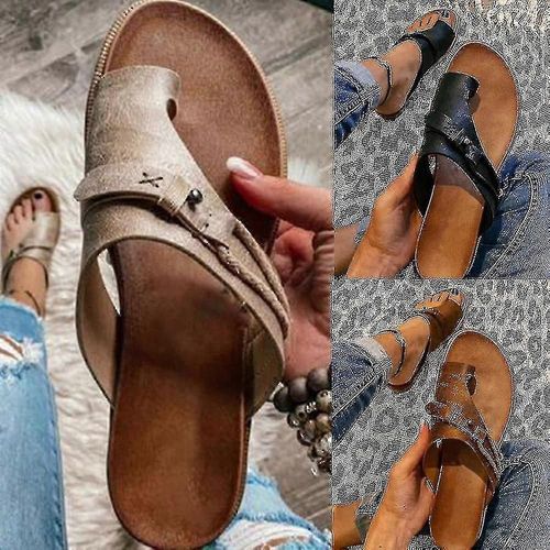 Orthèses Pour Femmes Sandales Correction Pvc Tissu Open Toe Pantoufles Talon Plat Tongs Été Casual-43-Noir (Niubi)