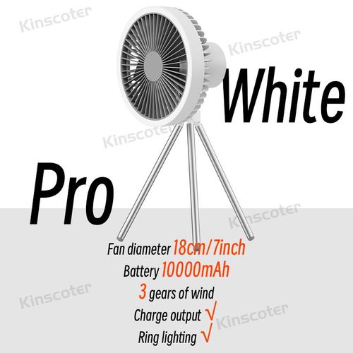 10000mah Ventilateur De Camping Ventilateur De Bureau Rechargeable Circulateur Portable Au Plafond Sans Fil Ventilateur Électrique Avec Trépied D'éclairage Led Power Bank - Type Pro White