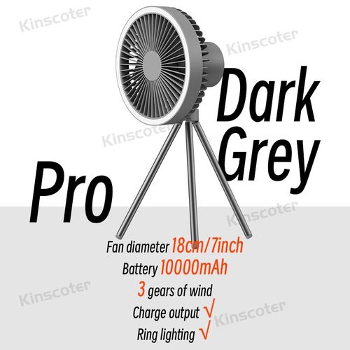 10000mah Ventilateur De Camping Ventilateur De Bureau Rechargeable Circulateur Portable Au Plafond Sans Fil Ventilateur Électrique Avec Trépied D'éclairage Led Power Bank - Type Pro Dark Grey