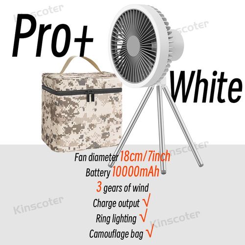 10000mah Ventilateur De Camping Ventilateur De Bureau Rechargeable Circulateur Portable Au Plafond Sans Fil Ventilateur Électrique Avec Trépied D'éclairage Led Power Bank - Type Pro Max White 1