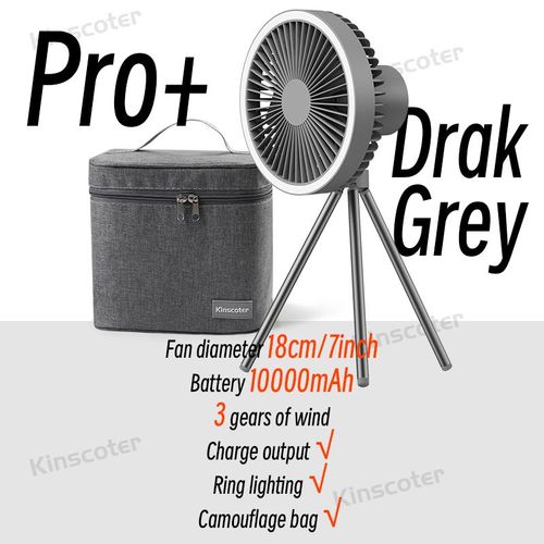 10000mah Ventilateur De Camping Ventilateur De Bureau Rechargeable Circulateur Portable Au Plafond Sans Fil Ventilateur Électrique Avec Trépied D'éclairage Led Power Bank - Type Pro Max Dark Grey 2