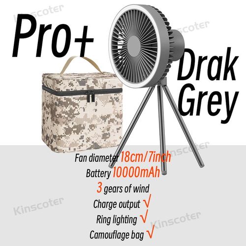 10000mah Ventilateur De Camping Ventilateur De Bureau Rechargeable Circulateur Portable Au Plafond Sans Fil Ventilateur Électrique Avec Trépied D'éclairage Led Power Bank - Type Pro Max Dark Grey 1
