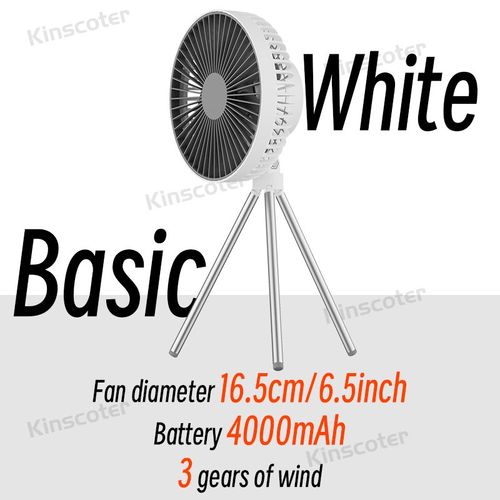 10000mah Ventilateur De Camping Ventilateur De Bureau Rechargeable Circulateur Portable Au Plafond Sans Fil Ventilateur Électrique Avec Trépied D'éclairage Led Power Bank - Type Basic White