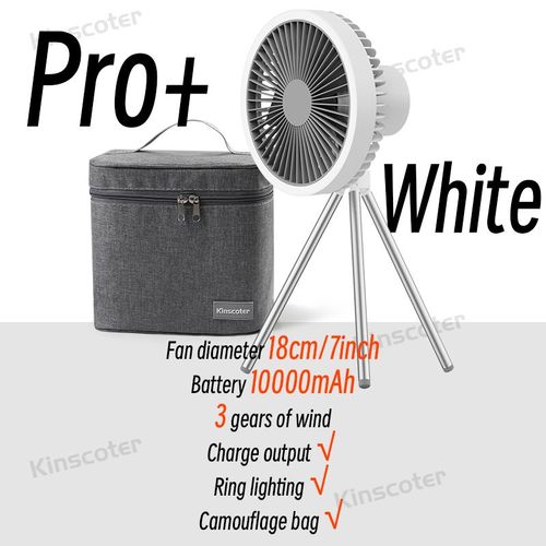 10000mah 4000mah Camping Ventilateur Rechargeable Bureau Portable Circulateur Sans Fil Plafond Ventilateur Électrique Avec Batterie Externe Led Éclairage - Type White10000mah Sac
