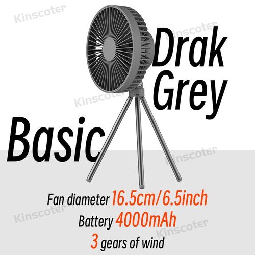 10000mah Ventilateur De Camping Ventilateur De Bureau Rechargeable Circulateur Portable Au Plafond Sans Fil Ventilateur Électrique Avec Trépied D'éclairage Led Power Bank - Type Basic Dark Grey